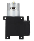 Micro Dc Vacuum Pump Air Trap Device With Killer Suction Low Noise Heavy Duty Shop Grade Workhorse That Is Solid As A Rock Premium Plastic Shell stable flow control side view with motor and housing.