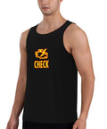 Men's Check Engine Mechanic Workout Tank Top, Black Sleeveless Gym Shirt With Ultra Breathable Polyester, featuring check engine graphic.