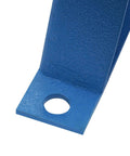 Close-up of Heavy Duty 24 Inch Sheet Metal Bender floor stand with hole for mounting, showing blue metal texture.