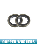 Turbo Brake Line Bolt Adapter Kit With Washers For Cars M10x1.25 Thread showing copper washers close-up