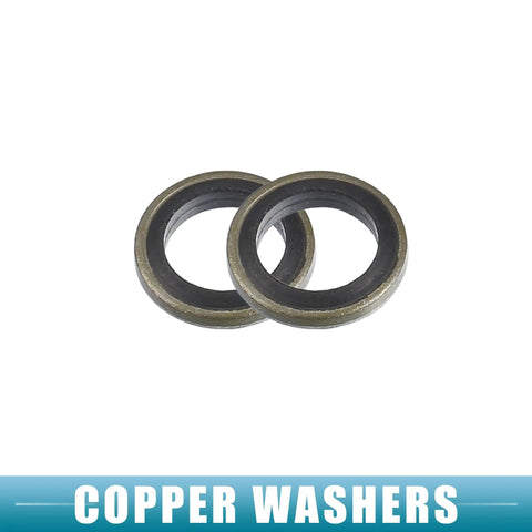 Turbo Brake Line Bolt Adapter Kit With Washers For Cars M10x1.25 Thread showing copper washers close-up