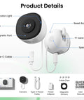 No Drill Window Camera Kit 2K 2 Pack With Dual Band WiFi Two Point Four GHz And Five GHz Dome Cameras showing features and contents.
