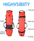 Inflation Torpedo Buoy For Spearfishing And Open Water Safety with grips, Velcro straps, quick blow mouthpiece, durable 420D Nylon