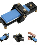 Heavy Duty Chisel Sharpening Jig Locking Fixed Angles For Razor Sharp Edges Dead On Target Every Time angled view with honing stone