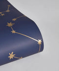 Navy Blue And Metallic Gold Constellations Removable Peel And Stick Wallpaper for DIY home decor, self adhesive and repositionable.