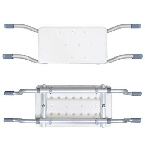 Top and bottom view of Heavy Duty Aluminum Bath Bench Seat For Tub Adjustable Width 22.8 To 34.6 Inches Supports Up To 260 Lbs