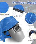 Extended Welding Helmet Cover With Press Fit Seal For Full Protection And No Fuss Easy Snap On, Blue Hood Shield Accessory