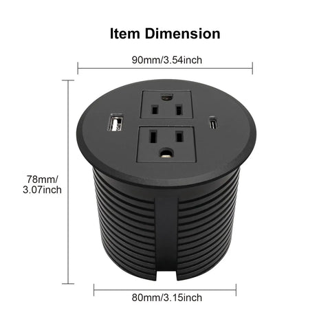 Keep Your Desk Legit Tidy With This 3.15 Inch Flush Mount Power Grommet Featuring Usb C Pd 20W And Usb A 10W Ports for dimensions and layout.