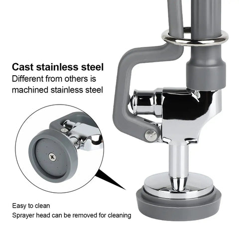 Pre Rinse Sprayer Head for Commercial Kitchen Faucet Replacement 1.42 GPM High Pressure Dish Sprayer Nozzle shown in chrome gray