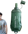Foldable TPU Water Pouch Bottle For Outdoor Hydration Leakproof And Refillable Soft Flask with open cap on white background