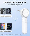 Wireless Digital Otoscope With Built In Screen And Lights For Easy At Home Ear Health Exams, Real Time Viewing, Portable Self Care Tool For Clear Ear Canal Inspections And Quick Self Diagnosis. White otoscope with WiFi compatibility for iPhone, Android, iPad, tablets.