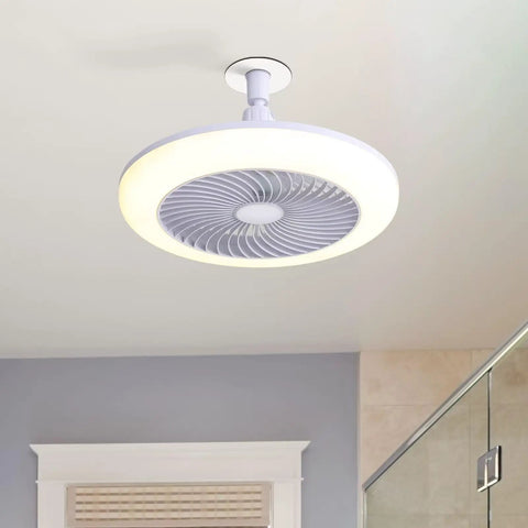 11" E26 Socket Ceiling Fan with Light, Dimmable 3 Color LED Fan Light, mounted in a ceiling for small kitchen bathroom use.