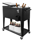 80 Qt Rolling Cooler Cart On Wheels With Large Storage Shelf And Bottle Opener, Portable Beverage Bar, Sleek Black