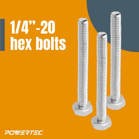 T Track Knob Kit With Mini Hold Down Clamps For Woodworking Jigs And Fixtures Includes 2 Mini Clamps 2 T-Bolts 5/16-18 X 3-1/2 Inch 12 Washers 2 Five-Star Knobs 10 1/4-20 Thru Hole Knobs And 10 1-1/2 Inch Hex Bolts, showing 1/4-20 hex bolts
