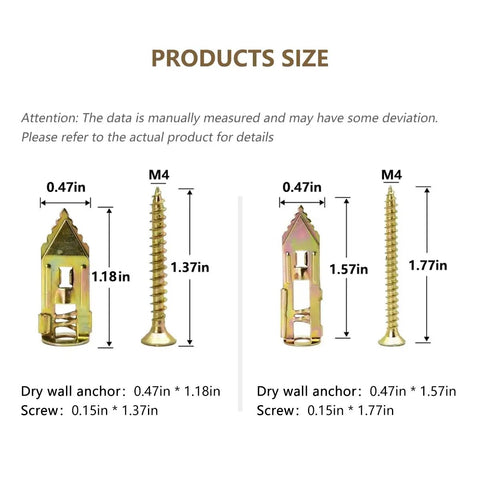 Self Drilling Drywall Anchors Heavy Duty Screw Kit For Door Hinge Repair And Wall Decor Mounting Built Tough Galvanized Steel Fasteners dimensions