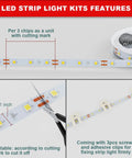 Bright White Sixteen Point Four Foot Dimmable LED Strip Lights Flexible Rope Kit showing cutting marks and adhesive clips