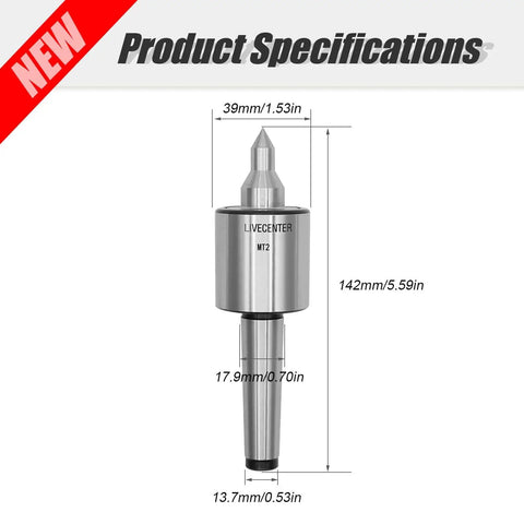 Live Center For Lathe CNC 2MT 60 Degree Morse Taper Long Spindle Tool Built Tough With 220 Lb Load Capacity Ultra Precise 0.000197 Inch Accuracy Heavy Duty MT2 Lathe Center For CNC Machining product specifications diagram.