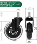 Smooth Operator Heavy Duty 3 Inch Rubber Office Chair Caster Wheels 5/16-18 Thread Standard Stem with dimensions and specifications.