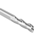Close-up of EANOSIC upcut spiral router bit, 3-flute, 1/2in shank, 4in length, carbide end mill