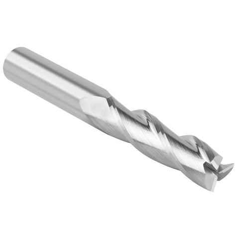 Close-up of EANOSIC upcut spiral router bit, 3-flute, 1/2in shank, 4in length, carbide end mill