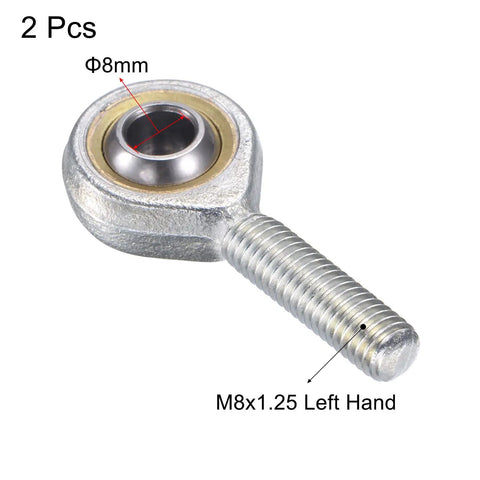 Two Pack Spherical Rod End Bearing 8mm Bore M8x1.25 Left Hand Male Thread Connector Self Lubricated Joint For Heavy Duty Machinery And Hydraulic Cylinders Built Tough For Long Life, 8mm bore LH thread