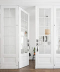 Front Door Handleset Double Door Lock Set In Satin Nickel With Deadbolt For Entry Doors installed on white glass doors
