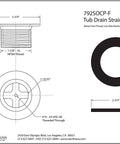 Top Shelf Polished Chrome Bath Tub Drain Body, dimensions and threading details for easy installation with standard fittings.