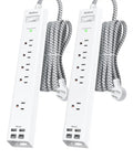 Two Pack Heavy Duty Surge Protector Power Strip With Six Foot Extension Cord featuring five outlets and four USB ports.