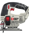 Shop Tested 20V Max Cordless Jigsaw With Built In Dust Blower From Porter Cable showing side view with adjustable blade clamp.