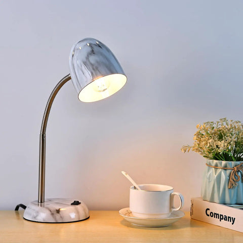 Sleek Marble Desk Lamp With Flexible Gooseneck Neck E26 LED Compatible Metal Build And Soft Glare Free Reading Light That Hits Different for desk setup.