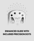 Wireless gaming mouse bottom view with precision dots for smooth tracking and enhanced glide features.