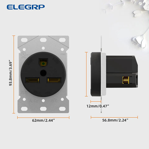 Flush Mount 30 Amp 250V NEMA 6-30R Power Receptacle for Welder or Generator 2 Pole 3 Wire Straight Blade Outlet, 62mm x 93.8mm