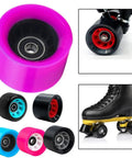 8 Pack 58Mm By 39Mm Indoor Quad Roller Skate Wheels with various colors including blue, pink, and black, featuring 88A hardness, PU material.