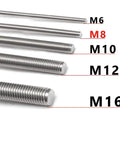 304 stainless steel M8-1.25 fully threaded rod, 250mm length, right-hand threads, pack of 2.
