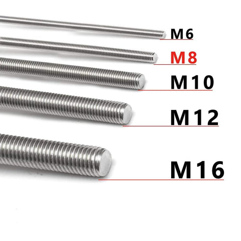 304 stainless steel M8-1.25 fully threaded rod, 250mm length, right-hand threads, pack of 2.