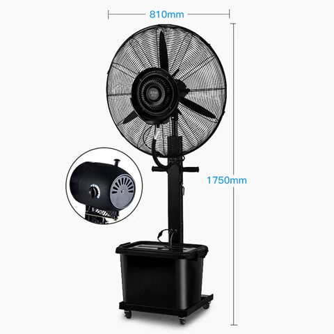 Top Shelf Oscillating Floor Fan Featuring Heavy Duty Motor And Three Speed Airflow Modes To Deliver Smooth Wide Angle Circulation For Instant Room Chilling In Commercial Spaces Or Greenhouses While You Stay Cool No Sweat Ever Again, black fan with 810mm diameter.