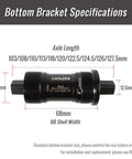 Beefy Square Taper Bottom Bracket 68mm Shell With 103 To 127.5mm Options Aluminum Alloy Body And Chromoly Spindle For Mountain And Road Bikes Lightweight Durable BB For Smooth Pedaling specifications diagram.