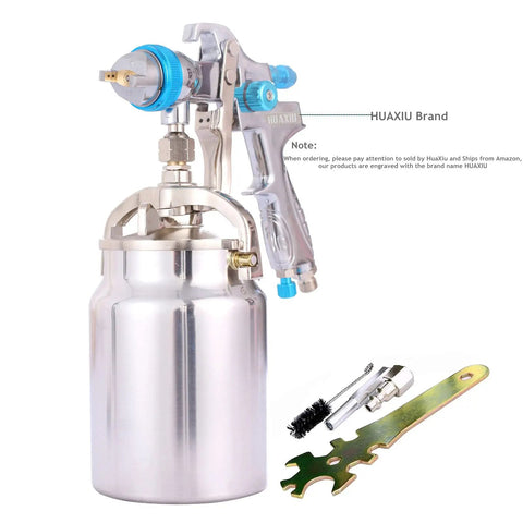 Professional HVLP Siphon Feed Spray Gun With 1000cc Non Drip Cup One Point Seven Millimeter Nozzle Fully Adjustable Fluid Pattern