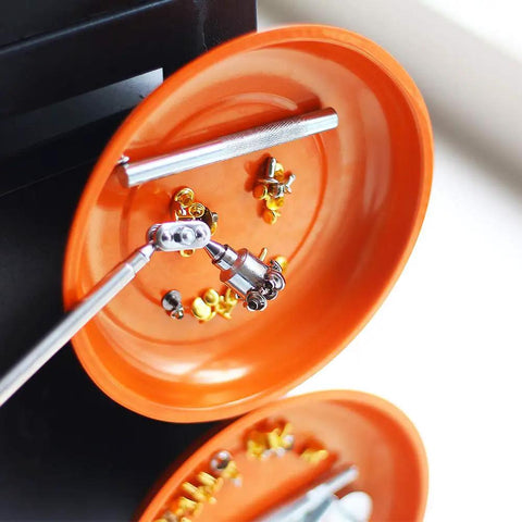 Magnetic Parts Tray Set With Two Magnetic Bowls And Telescopic Magnetic Pick Up Tool For Easy Garage Organization Holds Nuts And Bolts