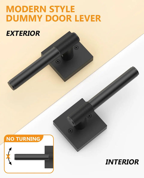 Matte Black 2 Pack Dummy Interior Door Handles With Lever And Deadbolt, Keyed Entry From Outside And Fast Thumb Button Lock Inside