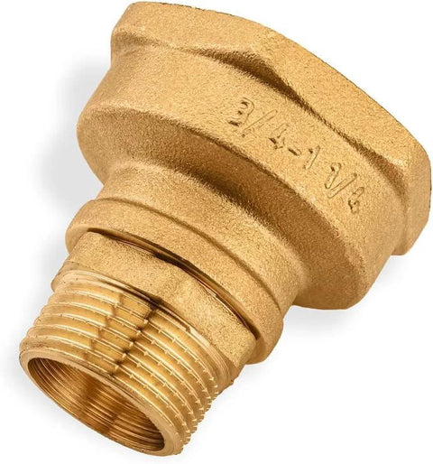 Brass reducing pipe coupling, 3/4 in female to 1-1/4 in female, threaded fitting