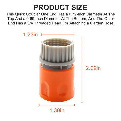 Front view of Screw Man Quick Coupler for pool vacuums; orange plastic body with gray ribbed collar.
