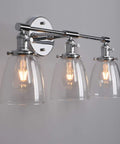 Three Light Industrial Wall Sconce With On Off Switch And Clear Glass Shade For A Cool Retro Vibe Vintage Antique