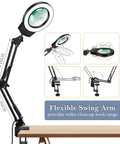 Go-To Desk Magnifier Lamp With Clamp Stand 10X-5X HD Loupe, flexible arm shown clamped to desk, multiple angles displayed
