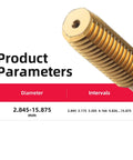 Close-up of 10-24 Extrusion Tap HSS Titanium Coated Fluteless Tap showing thread and diameter specifications 2.845-15.875 mm