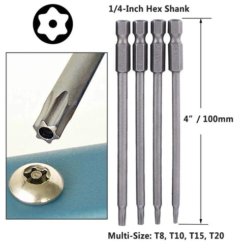 4-In-1 Magnetic Screwdriver Bit Set, 16-Piece With 1/4 Inch Hex Shank, Torx Security Bits T8 T10 T15 T20, DIY Tool Kit