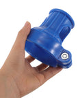 Hand holding blue plastic Valve Protector Cap for Oxygen Cylinders 10 Pack Must Have Durable Safety Covers for Gas Cylinders