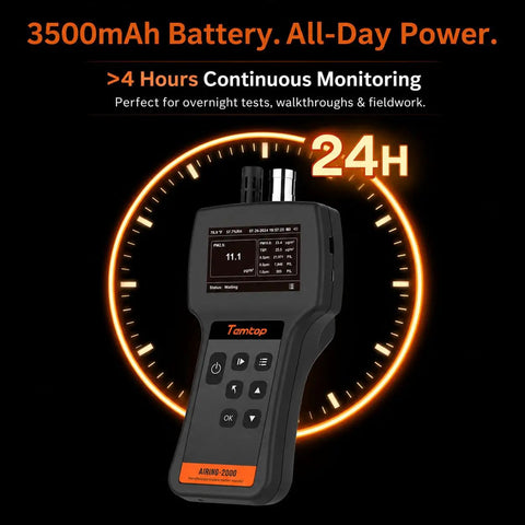 Top Notch Handheld Particle Counter Featuring Pm1 Pm25 Pm10 Air Quality Monitoring And Iso Certified Aerosol Detection Bringing Spot On Accuracy To Cleanrooms Labs And Medical Facilities Daily with digital display and buttons.