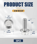 Built Tough 50 Piece Pack Of 5 16 18 By 3 4 Inch 304 Stainless Steel Flanged Bolts with size dimensions and details.