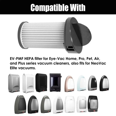 Top Shelf HEPA Pre Motor Vacuum Filters 2 Pack Kick Dust To The Curb High Efficiency Pleated Design shown with compatible vacuum models.
